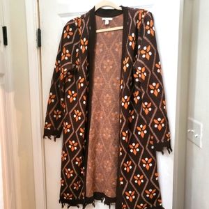 Long brown and flower cardigan